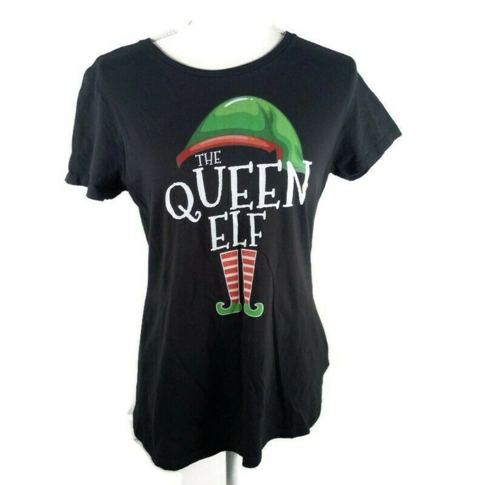 Queen Elf Christmas Graphic Tee Medium Black Short